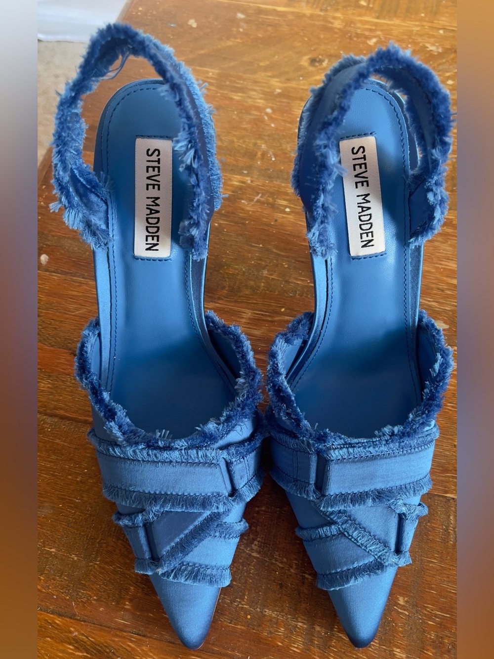 Steve Madden Blue Frayed Pointed-Toe Slingback Heels